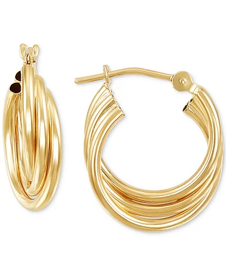 Polished Triple Tube Small Hoop Earrings in 14k Gold, 5/8"