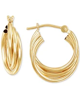 Polished Triple Tube Small Hoop Earrings in 14k Gold, 5/8"