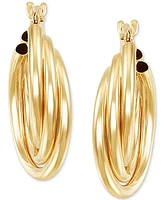 Polished Triple Tube Small Hoop Earrings in 14k Gold, 5/8"