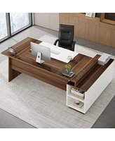 Tribesigns 70.5-Inch Executive Office Desk: Modern L-Shaped Desk with File Cabinet and Storage Shelves, Large Wood Computer Desk for Home Office, Waln