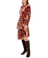 London Times Women's Floral Velvet Asymmetric Dress