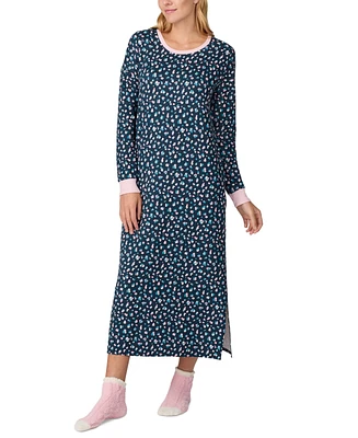 Ellen Tracy Women's Printed Long-Sleeve Nightgown + Fuzzy Socks