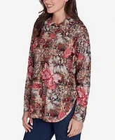 Ruby Rd. Petite Cowl Neck Floral Plaid Printed Hatchi Knit Top