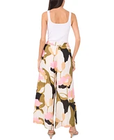 Vince Camuto Women's Linen-Blend Floral-Print Wide-Leg Pull-On Pants