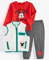 Disney Baby Boys Mickey Mouse Faux-Fur Vest, T-Shirt & Jogger Pants, 3 Piece Set