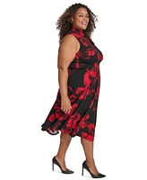 Calvin Klein Plus Printed Split-Neck Sleeveless Dress