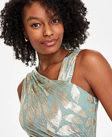 Adrianna Papell Women's Asymmetric Metallic-Print Mermaid Gown