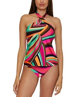 Trina Turk Womens Swoop Print Reversible High Neck Tankini Top Bikini Bottoms