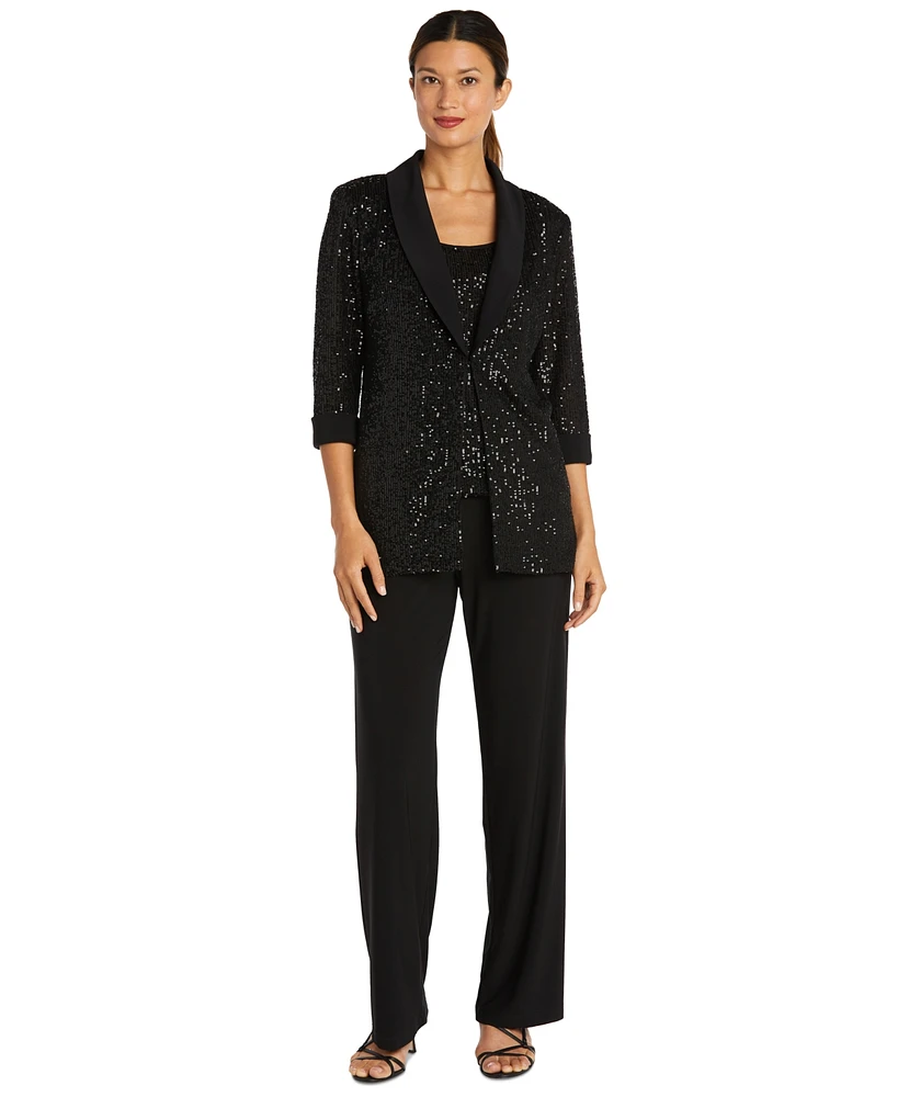 R & M Richards Petite 3-Pc. Sequined Jacket, Top Pants