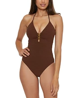 Trina Turk Women's Glimmer Buckle Front One-Piece Swimsuit, Created for Macy's