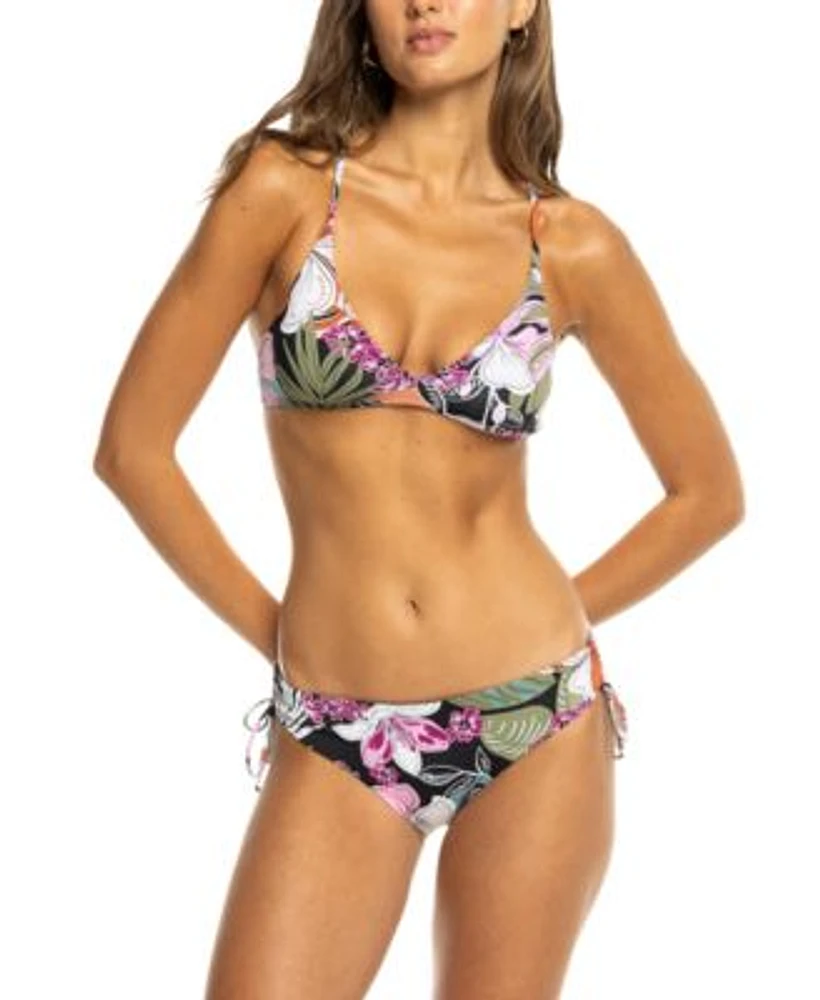 Roxy Juniors Printed Cross Back Bikini Top Tied Hipster Bikini Bottoms