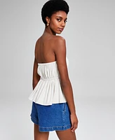 And Now This Women's Linen-Blend Strapless Tie-Front Top, Created for Macy's