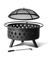 Slickblue 32-Inch Black Metal Fire Pit: Sturdy Outdoor Fire Bowl for Patio & Backyard