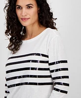 Nautica Jeans Women's Cotton Sequinned Stripe Top