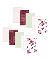 Hudson Baby Infant Girl Flannel Burp Cloth 10pk, Sweet Roses, One Size