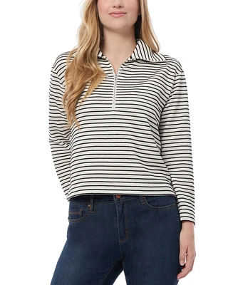 Jones New York Petite Metallic Striped Zip-Neck Top