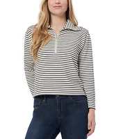 Jones New York Petite Metallic Striped Zip-Neck Top