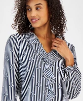 Nautica Jeans Women's Ruffled Striped Anchor-Print Top