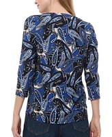 Jones New York Petite Printed Keyhole 3/4-Sleeve Top