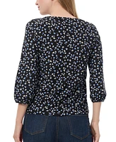 Jones New York Petite Printed 3/4-Sleeve Crewneck Top