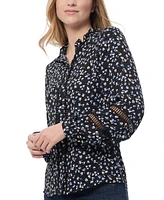 Jones New York Petite Floral Print Blouson-Sleeve Button-Front Blouse