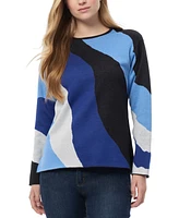 Jones New York Petite Wave Intarsia Crewneck Sweater