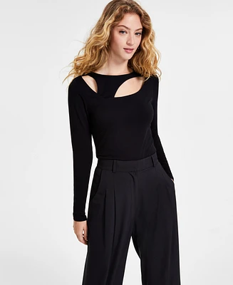 Bar Iii Women's Cut-Out Asymmetric Long-Sleeve Top, Created for Macy's