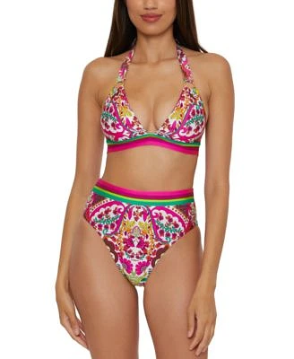 Trina Turk Womens Hawaiian Garden Print Ring Halter Bikini Top Bikini Bottoms