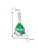 Bling Jewelry Green Christmas Tree Hidden Santa Claus Dangle Charm Bead .925 Sterling