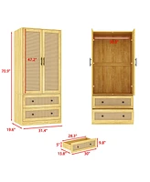 Famapy Wardrobe Freestanding Coat Storage Cabinet with 2-Tier Drawers and Hanging Bar
