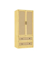 Famapy Wardrobe Freestanding Coat Storage Cabinet with 2-Tier Drawers and Hanging Bar