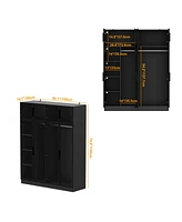 Famapy Glass Doors Wardrobe Armoires Aluminum Frame with Led Lights