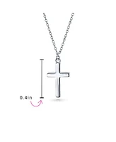 Bling Jewelry Minimalist Simple Small Petite Religious Jewelry Set Cross Necklace Pendant Huggee Stud Earrings For Women .925 Sterling Silver