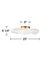 Possini Euro Design Grosvenor 25" Modern Semi Flush-Mount Ceiling Light Fixture Kitchen Foyer Hallway Unique Led Dimmable Brushed Gold Finish Metal Be