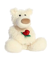 Aurora Medium Honey Bear with Rose Valentine Heartwarming Plush Toy White 12"