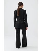 Nocturne Women's Striped Double Breasted Jacket with Belt Detail