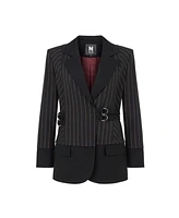 Nocturne Women's Striped Double Breasted Jacket with Belt Detail