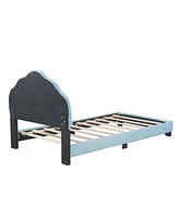 Slickblue Twin Size Upholstered Velvet Platform Bed with Shell-Shaped Headboard