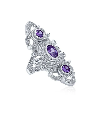 Bling Jewelry Filigree Purple Cubic Zirconia Armor Full Finger Statement Ring Cz Silver Plated Brass