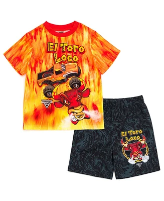 Monster Jam Toddler Boys Pullover Pajama Shirt and Shorts Sleep Set to Grave Digger El Toro Loco Megalodon