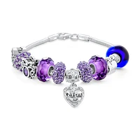 Bling Jewelry Purple Love Grandma Family Themed Starter Beads Multi Charm Bracelet For Grand Mother Women .925 Sterling Silver Snake Chain European Ba