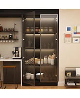 Homsee Led Lights Buffet Display Cabinet Bookcase With Glass Doors, Aluminum Framed