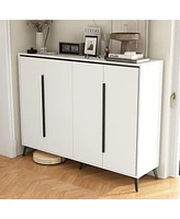 Homsee White Wood Sideboard, Storage Cabinet with 4 Doors and 8 Shelves