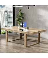 Homsee Retangular Wood Grain Wooden Dining Table with Wooden Frame