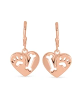 Bling Jewelry I Love My Dog Heart Shape Cut Out Puppy Pet Bone Animal Lover Paw Print Drop Dangle Lever back Earrings For Women Rose Gold Plated .925