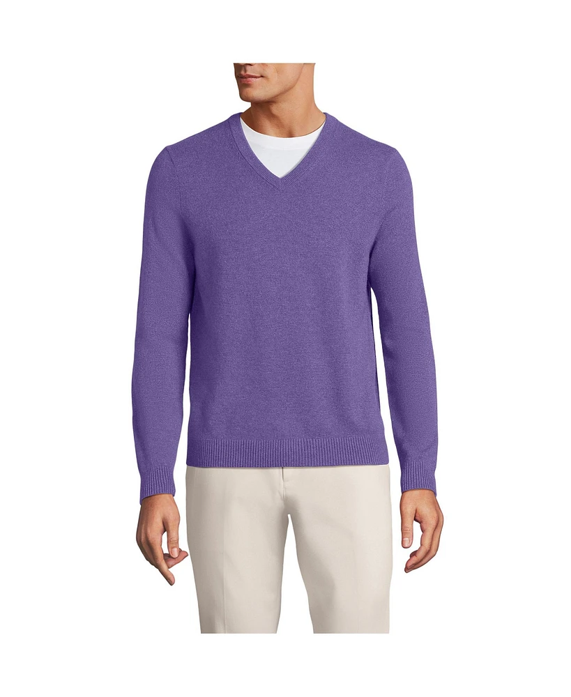 Lands' End Men's Fine Gauge Cashmere V-neck Sweater