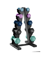 HolaHatha 3, 5, 8, 10 & 12 Pound Neoprene Dumbbell Weight Set with Storage Rack