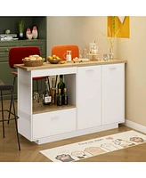 Famapy Kitchen Island Dining Table With Adjustable Shelves and Drawer