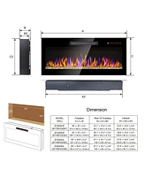 Mondawe 60Inch Recessed Ultra Thin Tempered Glass Front Wall Mounted Electric Fireplace With Remote