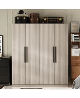 Famapy Grey Wood 4-Door Wardrobe Armoires with Hanging Rod and Storage Shelves